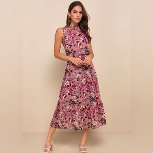In My Dreams Mauve Floral Print Midi Dress